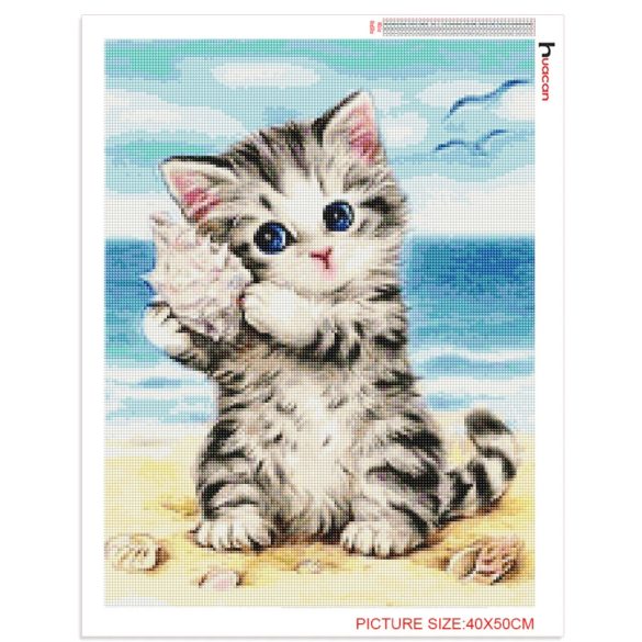 Cica a tengerparton - Gyémánt képkirakó 45*60 cm