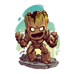   Chibi hősök, dühös Groot - Gyémánt képkirakó 40*50 cm