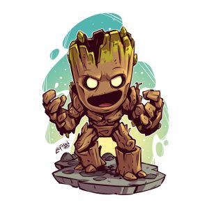 Chibi hősök, dühös Groot - Gyémánt képkirakó 40*50 cm