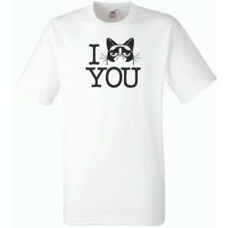   I love cat, szeretem a morcos macskát - mintás férfi rövid ujjú póló