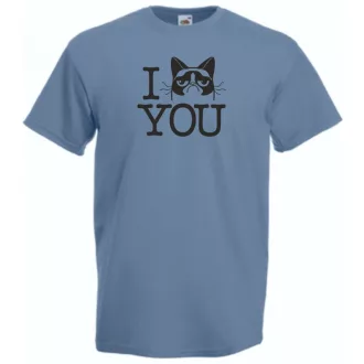   I love cat, szeretem a morcos macskát - mintás férfi rövid ujjú póló