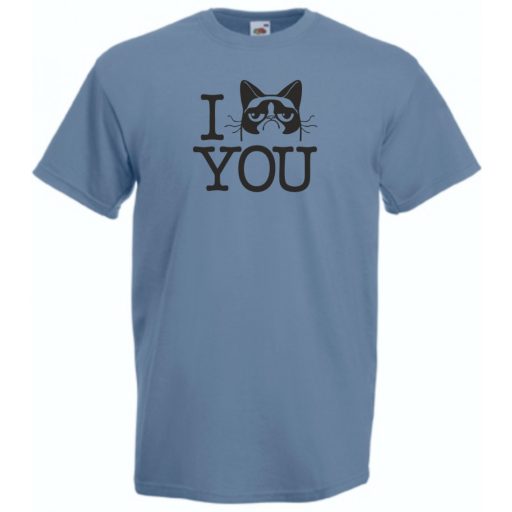 I love cat, szeretem a morcos macskát - mintás férfi rövid ujjú póló