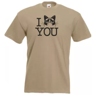   I love cat, szeretem a morcos macskát - mintás férfi rövid ujjú póló