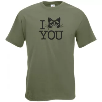   I love cat, szeretem a morcos macskát - mintás férfi rövid ujjú póló