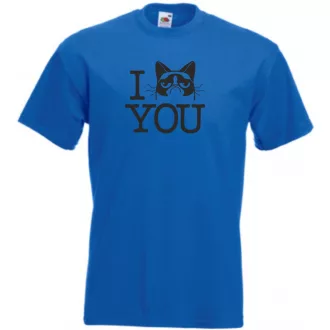   I love cat, szeretem a morcos macskát - mintás férfi rövid ujjú póló