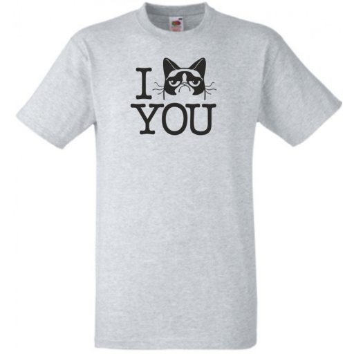 I love cat, szeretem a morcos macskát - mintás férfi rövid ujjú póló