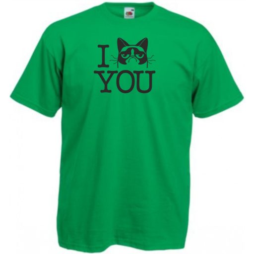 I love cat, szeretem a morcos macskát - mintás férfi rövid ujjú póló