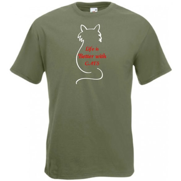 Macskákkal az élet..., life is better férfi rövid ujjú póló