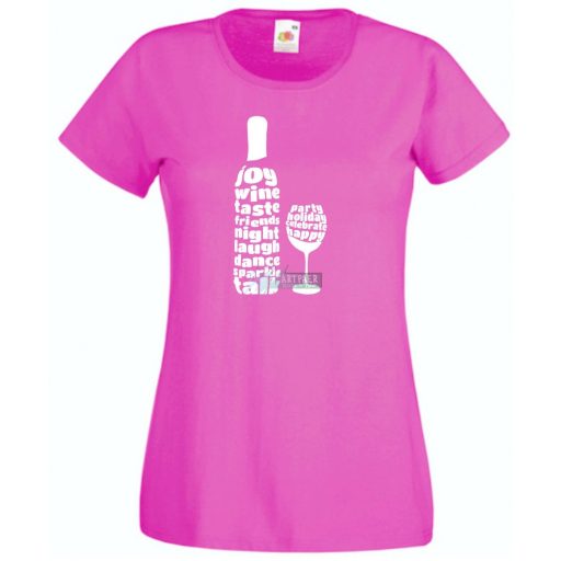 Barátok, bor, pohár, party, zene női rövid ujjú póló