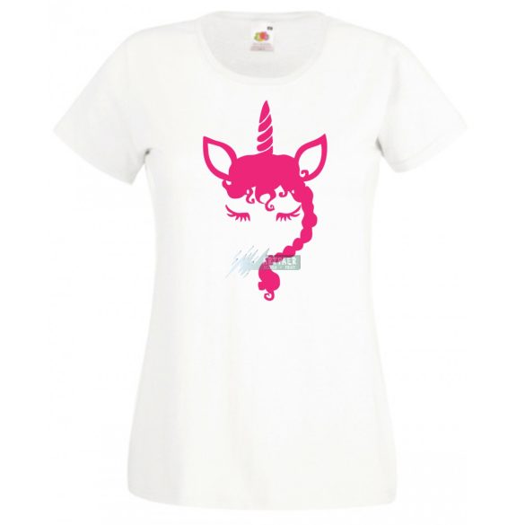 Unikornis fej fonott sörénnyel női rövid ujjú póló