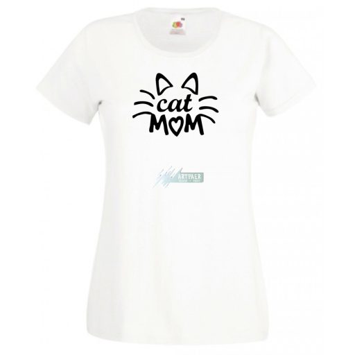 Cat mom, cica anya, macska mami női rövid ujjú póló