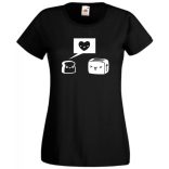 Humor, szerelem, pirítós és kenyérpirító női rövid ujjú póló