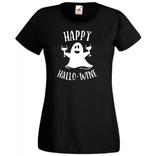 Happy Hallo - wine, vicces Halloween-i minta női rövid ujjú póló