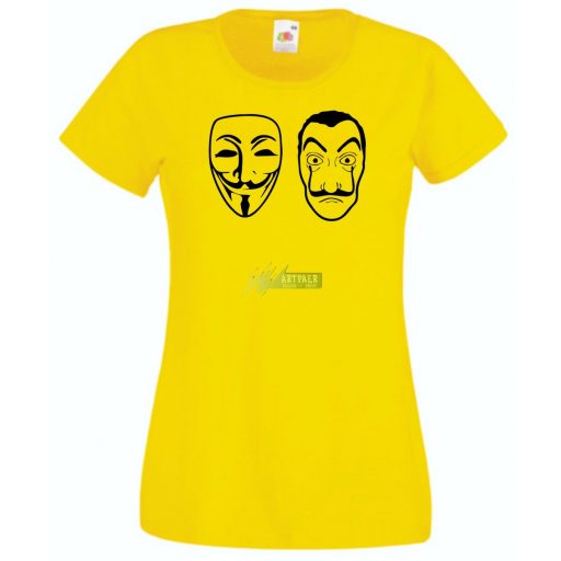 Money Heist, Dali és Anonymus maszk női rövid ujjú póló