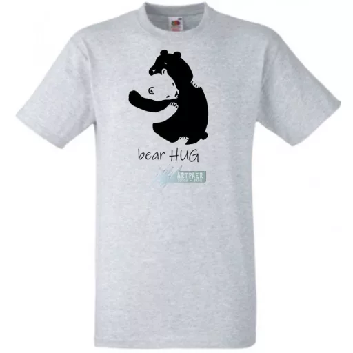 Maci család, bear hug, mackó apa és maci gyermek, maci ölelés minta férfi rövid ujjú póló