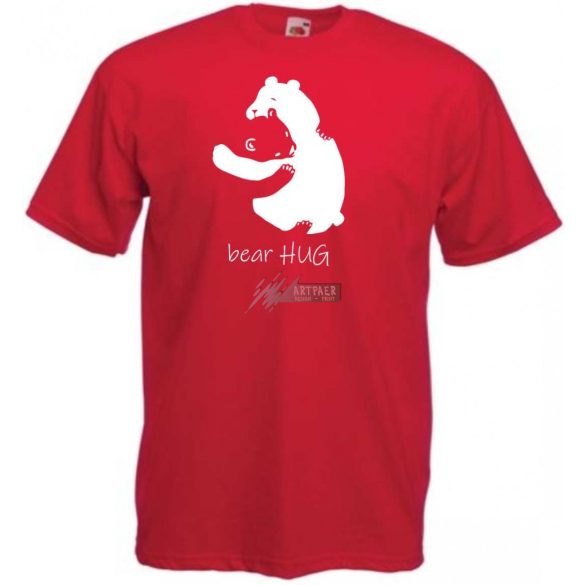 Maci család, bear hug, mackó apa és maci gyermek, maci ölelés minta férfi rövid ujjú póló