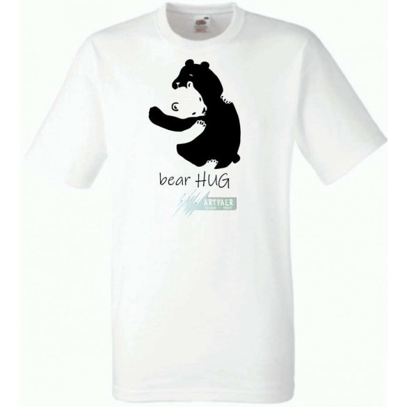 Maci család, bear hug, mackó apa és maci gyermek, maci ölelés minta férfi rövid ujjú póló