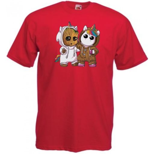 Cuki jelmezes kicsi hősök - Groot és Unikornis gyerek rövid ujjú póló