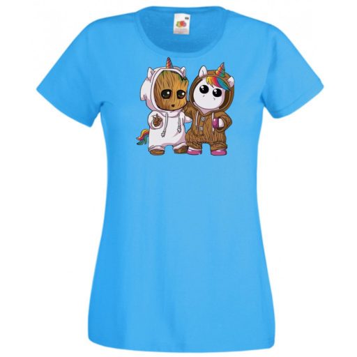 Cuki jelmezes kicsi hősök - Groot és Unikornis női rövid ujjú póló