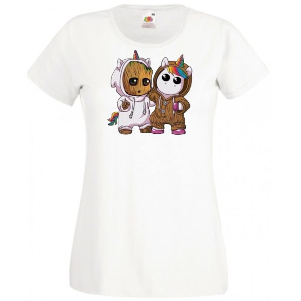 Cuki jelmezes kicsi hősök - Groot és Unikornis női rövid ujjú póló