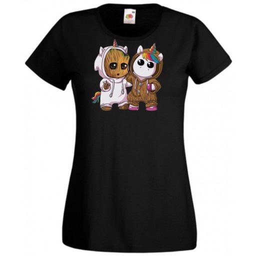 Cuki jelmezes kicsi hősök - Groot és Unikornis női rövid ujjú póló