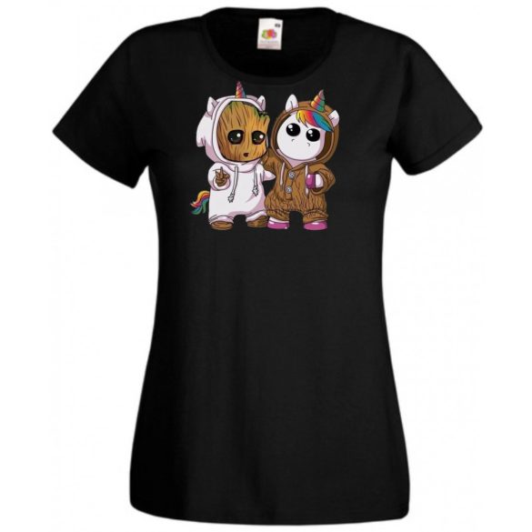 Cuki jelmezes kicsi hősök - Groot és Unikornis női rövid ujjú póló