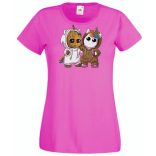 Cuki jelmezes kicsi hősök - Groot és Unikornis női rövid ujjú póló