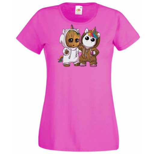 Cuki jelmezes kicsi hősök - Groot és Unikornis női rövid ujjú póló
