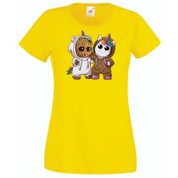 Cuki jelmezes kicsi hősök - Groot és Unikornis női rövid ujjú póló