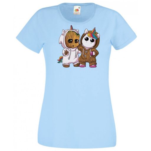 Cuki jelmezes kicsi hősök - Groot és Unikornis női rövid ujjú póló
