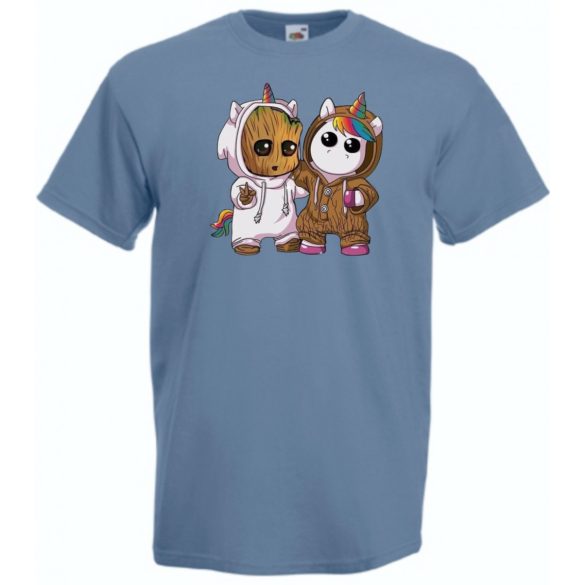Cuki jelmezes kicsi hősök - Groot és Unikornis férfi rövid ujjú póló