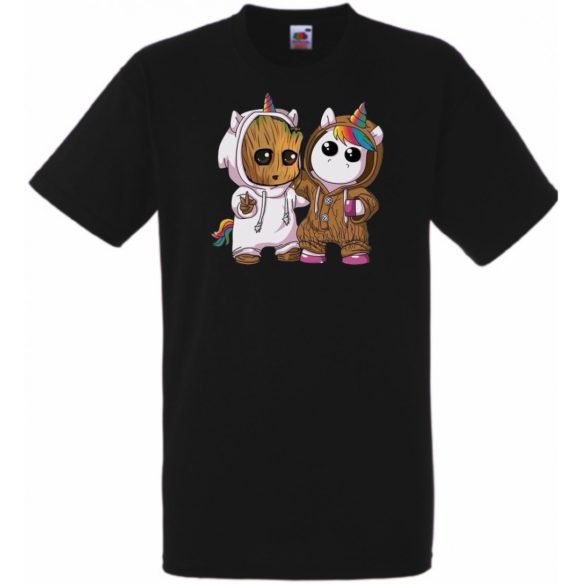 Cuki jelmezes kicsi hősök - Groot és Unikornis férfi rövid ujjú póló