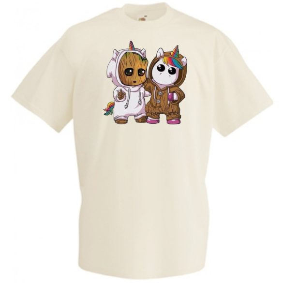 Cuki jelmezes kicsi hősök - Groot és Unikornis férfi rövid ujjú póló