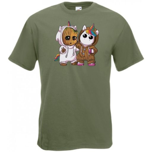 Cuki jelmezes kicsi hősök - Groot és Unikornis férfi rövid ujjú póló