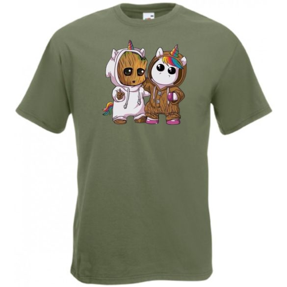 Cuki jelmezes kicsi hősök - Groot és Unikornis férfi rövid ujjú póló