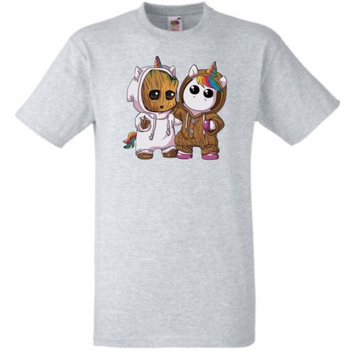 Cuki jelmezes kicsi hősök - Groot és Unikornis férfi rövid ujjú póló