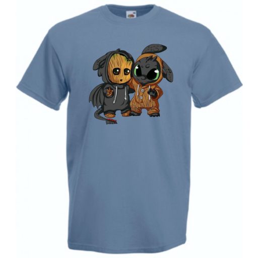 Cuki jelmezes kicsi hősök - Groot  és fogatlan férfi rövid ujjú póló