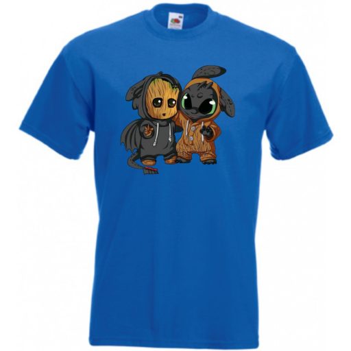 Cuki jelmezes kicsi hősök - Groot  és fogatlan férfi rövid ujjú póló