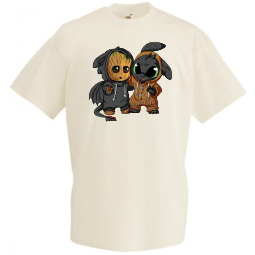 Cuki jelmezes kicsi hősök - Groot  és fogatlan férfi rövid ujjú póló