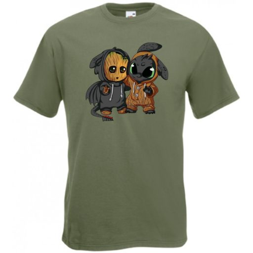 Cuki jelmezes kicsi hősök - Groot  és fogatlan férfi rövid ujjú póló