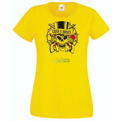 Fegyverek és Rózsák koponyával női rövid ujjú póló