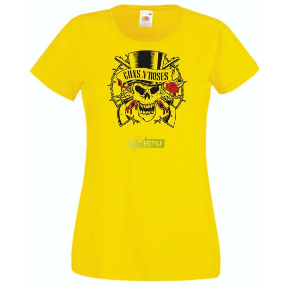 Fegyverek és Rózsák koponyával női rövid ujjú póló