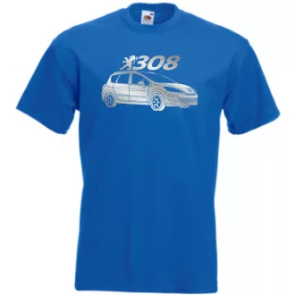   Auto fan Peugeot 308 stencil minima férfi rövid ujjú póló