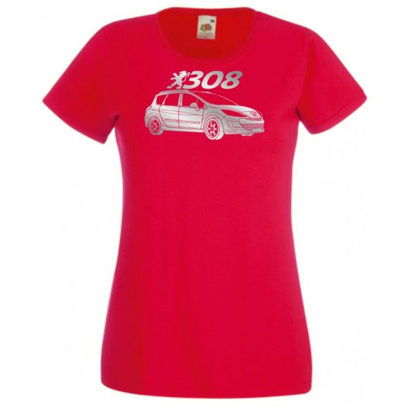 Auto fan Peugeot 308 stencil minima női rövid ujjú póló
