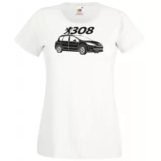 Auto fan Peugeot 308 stencil minima női rövid ujjú póló