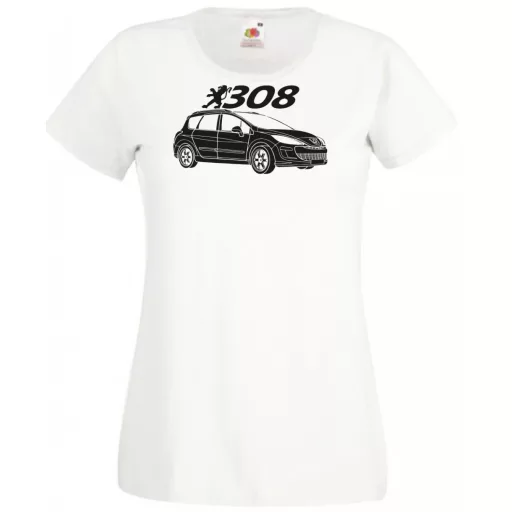 Auto fan Peugeot 308 stencil minima női rövid ujjú póló