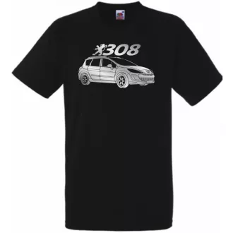   Auto fan Peugeot 308 stencil minima férfi rövid ujjú póló