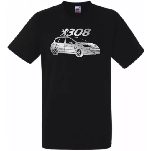 Auto fan Peugeot 308 stencil minima férfi rövid ujjú póló
