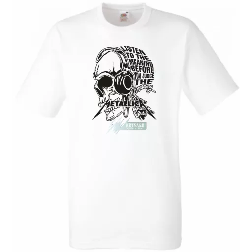 Hallgasd - Mielőtt elítéled - Skull - Metallica stílus férfi rövid ujjú póló