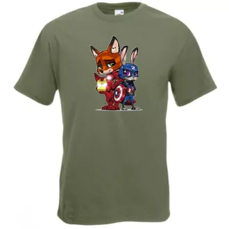   Humor kicsi Hősök  Róka és a nyúl (Vasember és Amerika kapitány) férfi rövid ujjú póló